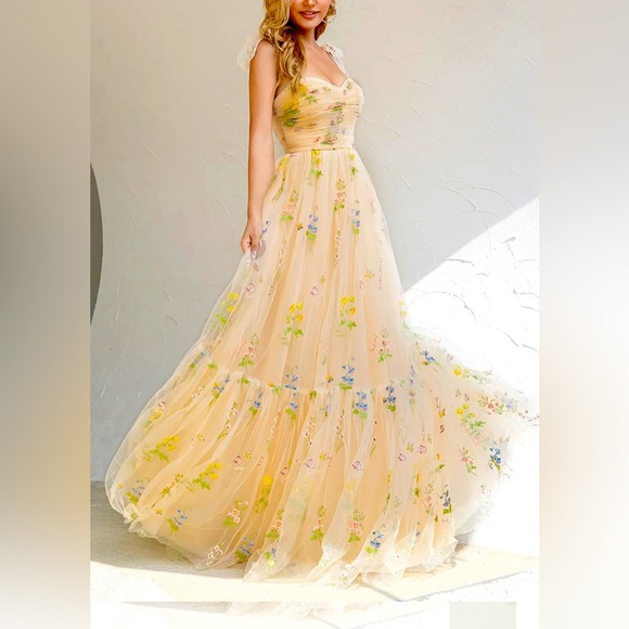 Dresses & Skirts - Tulle A-Line Spaghetti Straps Prom Dress Princess Embroidered Sz 4